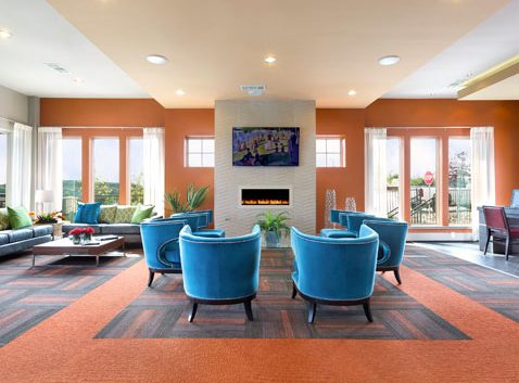 Madrone property lobby and fireplace