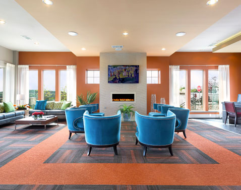 Madrone property lobby and fireplace